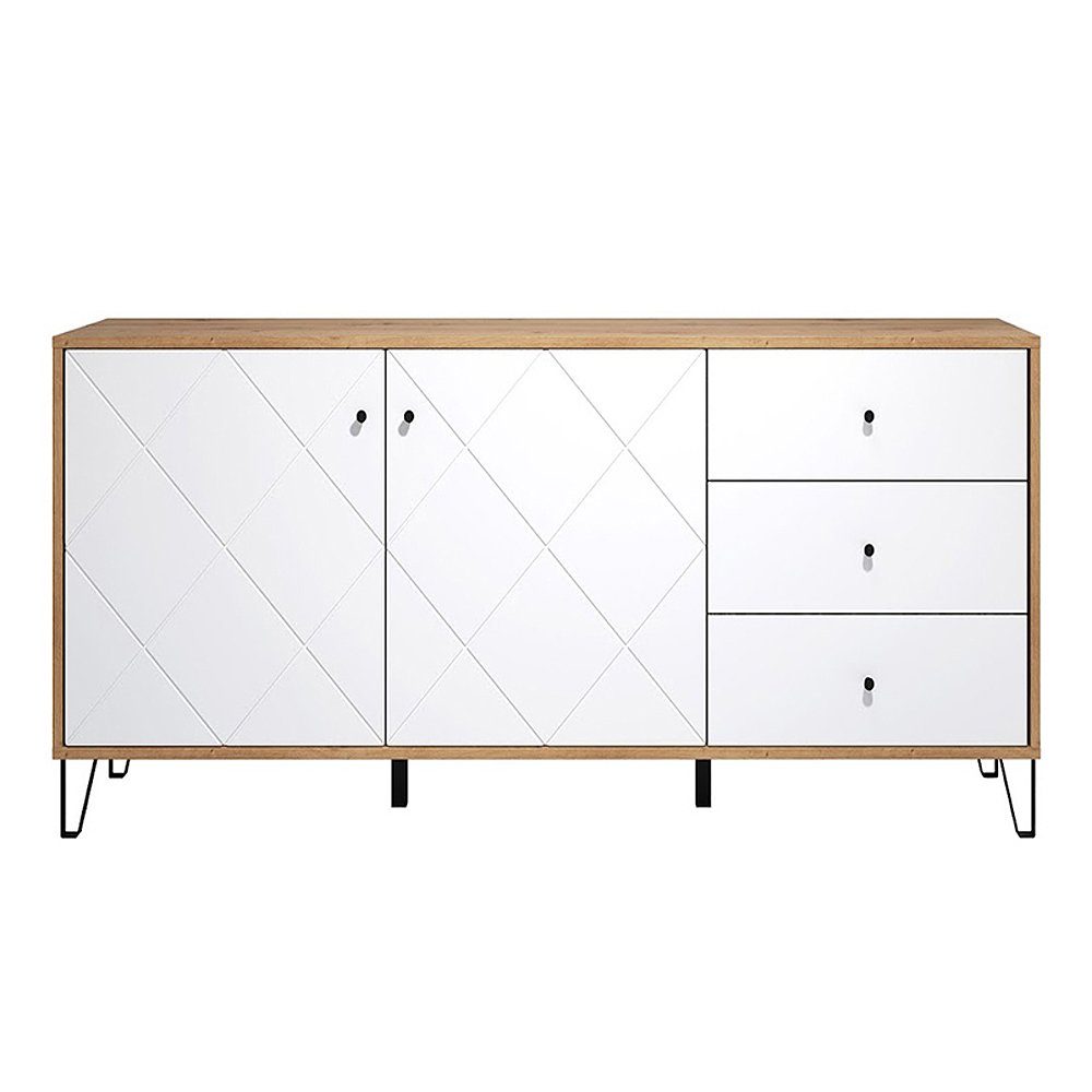 trendteam Anrichte Touch, Sideboard Kommode Schrank Artisan Eiche Weiß matt