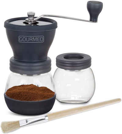 GOURMEO Kaffeemühle Handkaffeemühle mechanische Kaffeemühle Keramikmahlwerk + 2. Glas + Pinsel, Keramik, 60,00 g Bohnenbehälter