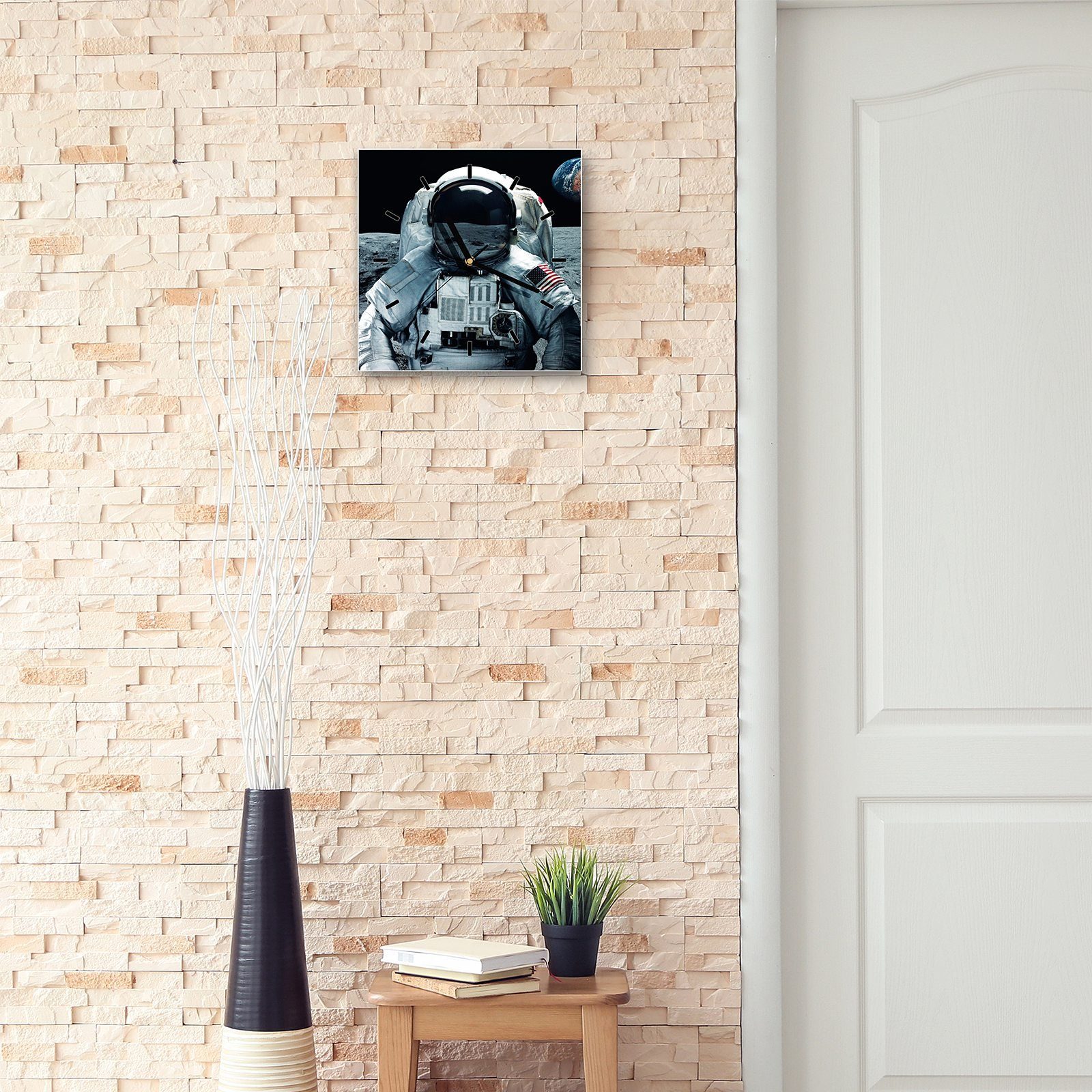 cm Motiv Astronaut Größe 30 Wanduhr mit Glasuhr Wanduhr x 30 Wandkunst Primedeco