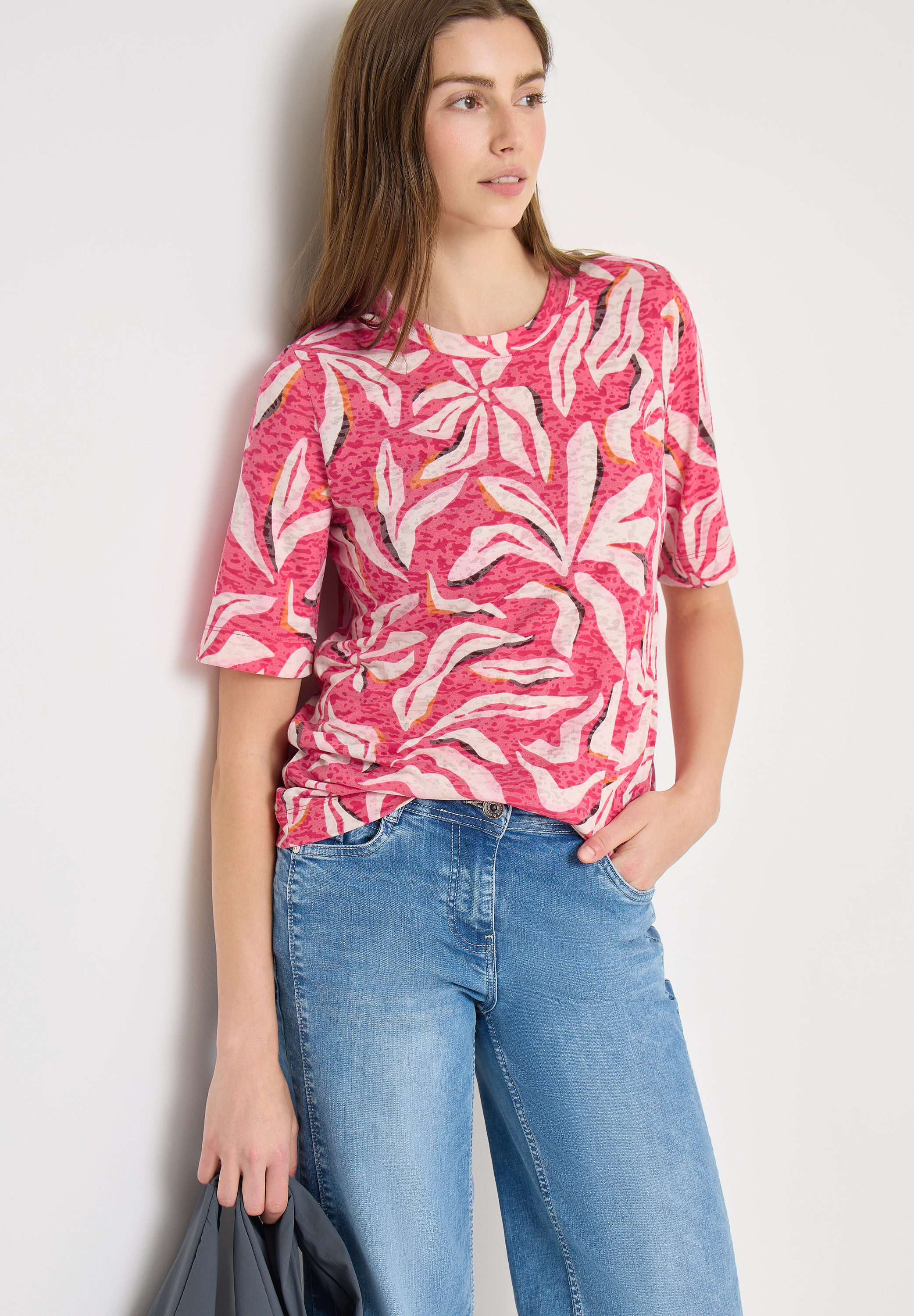 CECIL Rundhalsshirt Ausbrenner Shirt mit floralem Muster günstig online kaufen