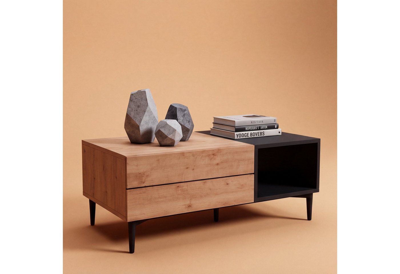 Newroom Couchtisch Wildeiche 100 cm, Wildeiche Wohnzimmertisch Vintage Indurstrial Landhausstil Sofatisch