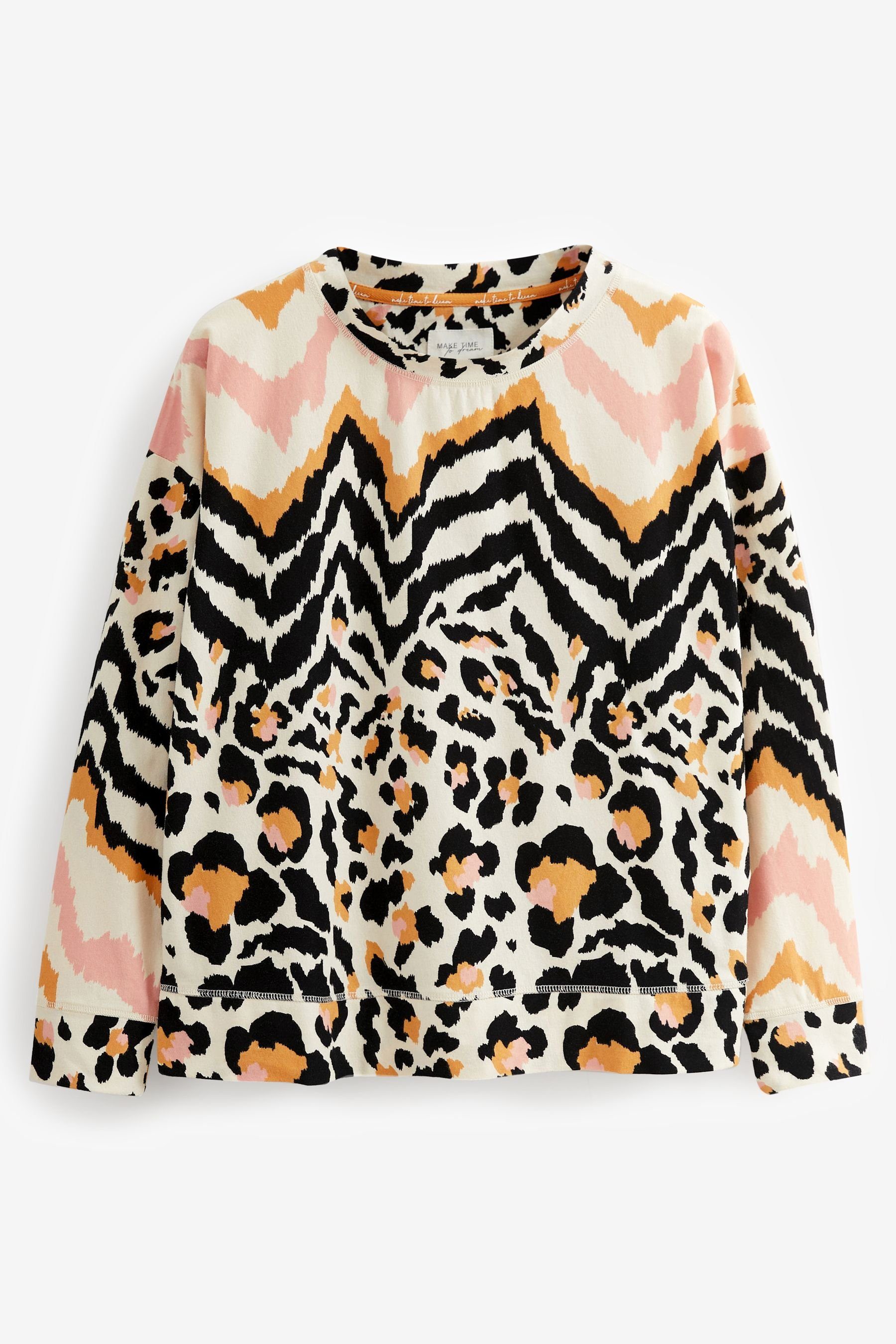 Pyjama Langärmeliger aus tlg) (2 Cream Next Leopard Baumwolle Ecru Pyjama