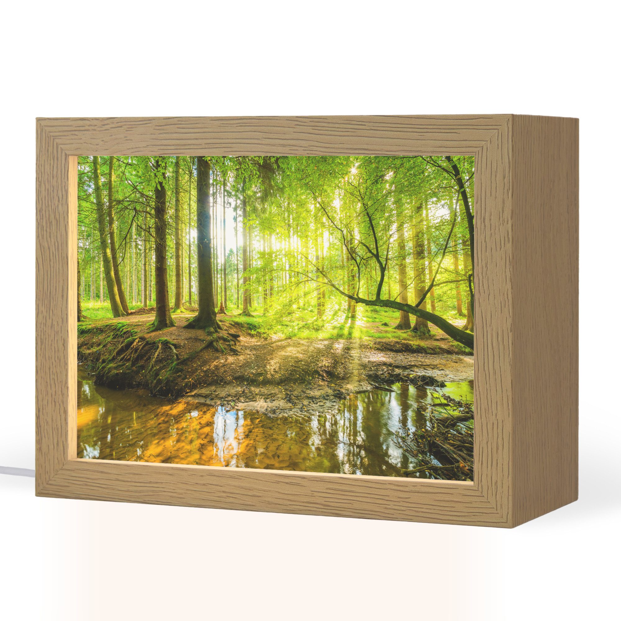 OnlyWow Tischleuchte Wald - Landschaft - Wasser - Bäume - Sonne - Grün - Natur, Dimmbar, Farbwechsel, LED, Warmweiß, Kaltweiß, Neutralweiß Einstellbar, Tischlampe, Schreibtischlampe, Desk, Dimmbar, mit Kabel, LED