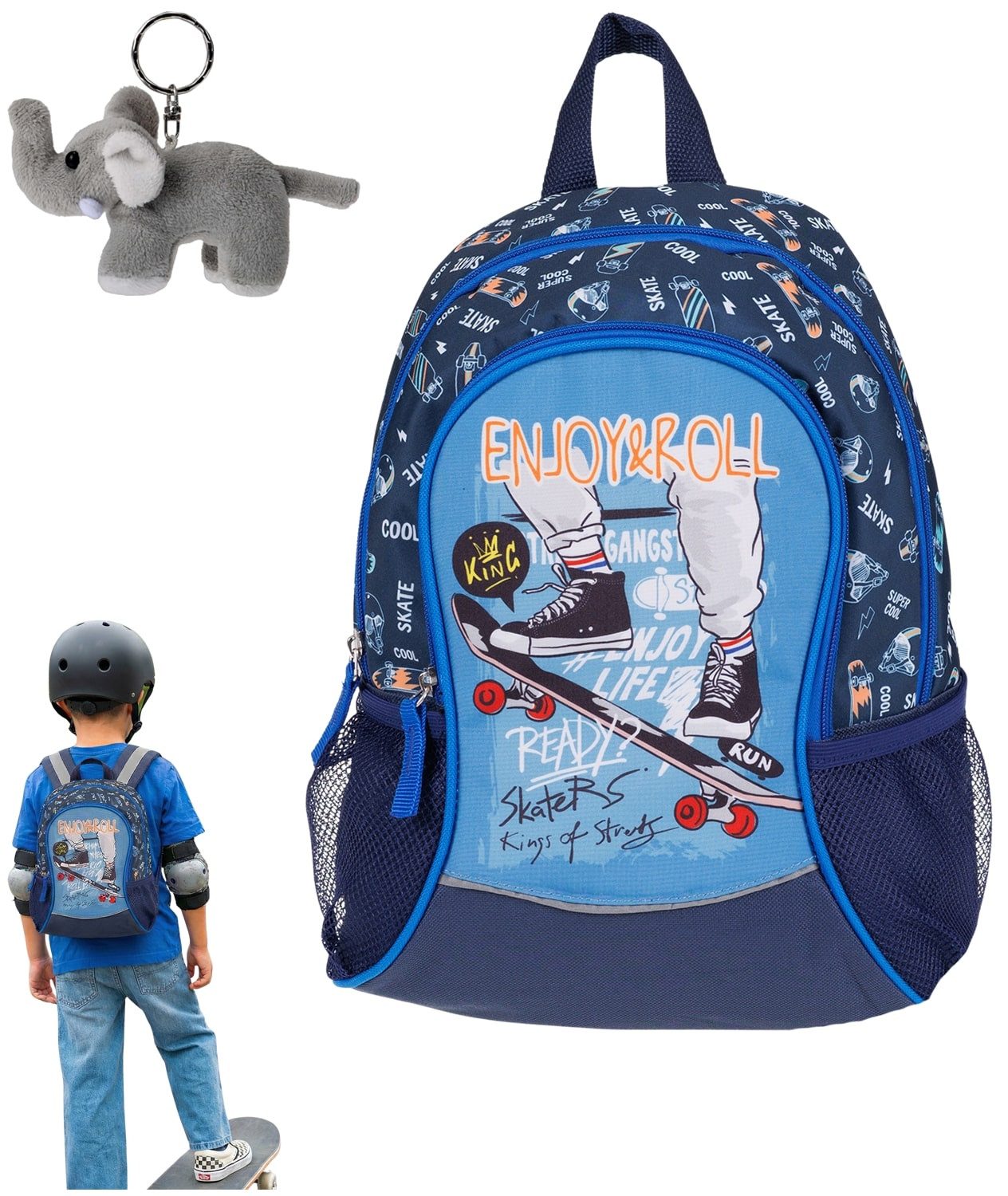 fabrizio® Kinderrucksack Rucksack Jungen Kindergarten Kinder Tasche, Kindergartenrucksack Reise Handgepäck Skateboard PRO 20652 +e