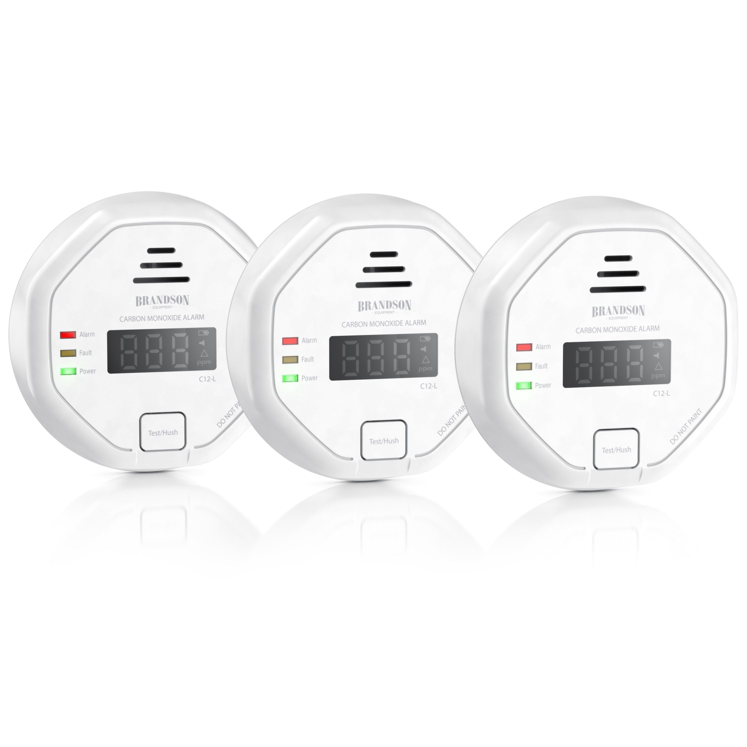 Brandson 3x Kohlenmonoxid Melder mit LCD, CO Alarm, 7-10 Jahre Batterie CO-Melder (Warnmelder, Lauter Alarm 85 dB, Testschalter. DIN EN50291 Zertifiziert)