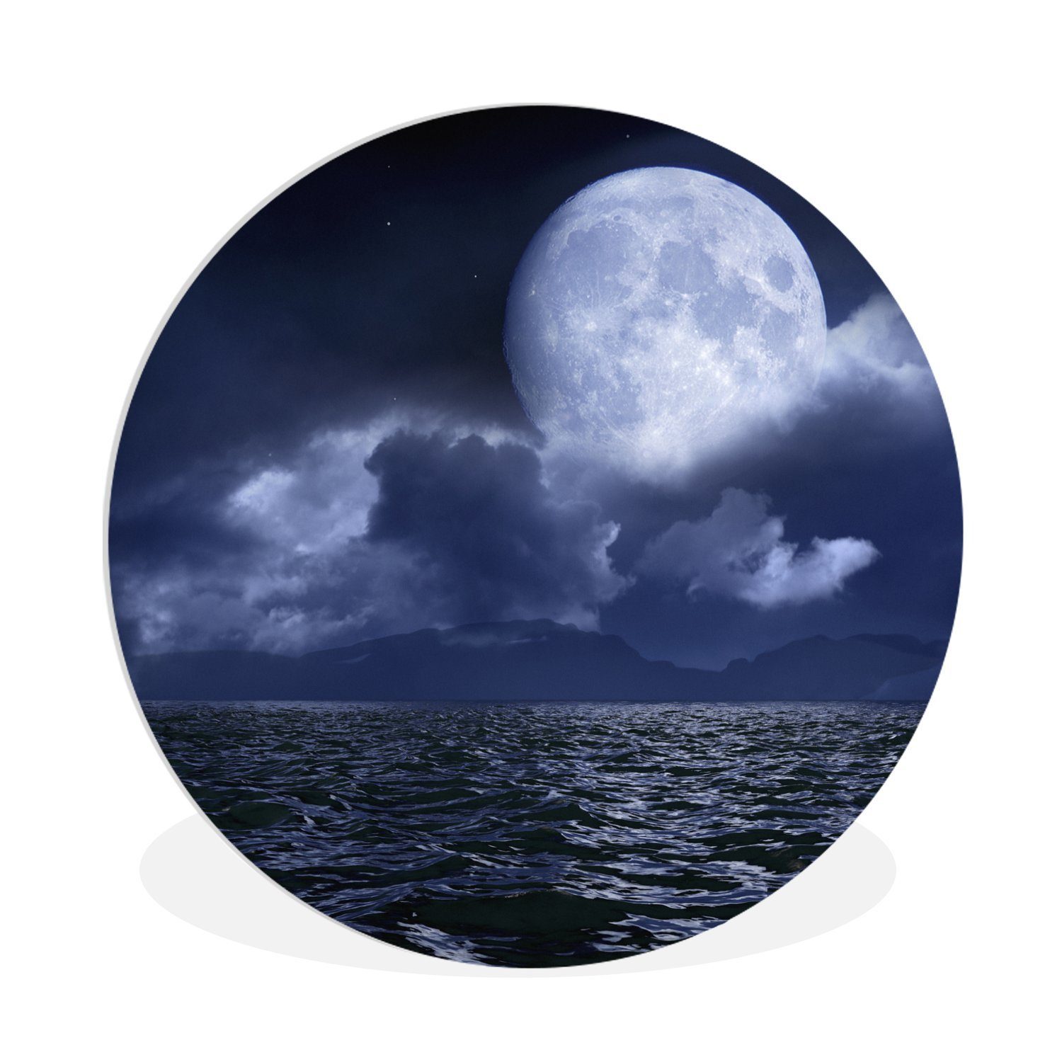 MuchoWow Gemälde Mond - Meer - Horizont, (1 St), Kreis Wanddekoration Forex, Rundes Wandbild, Wohnzimmer, 30x30 cm