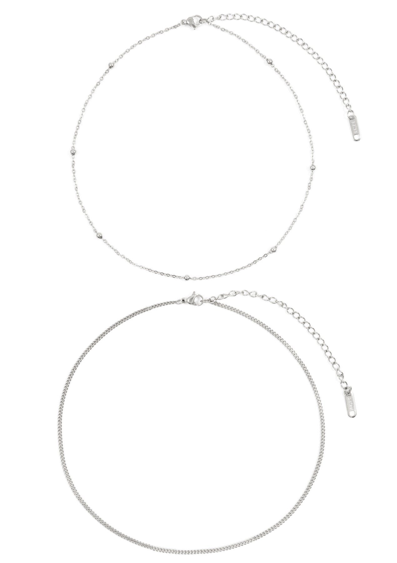 Hey Happiness Edelstahlketten-Set Layer Choker 18K Gold Roségold, Ketten Set kurz, Damen Halsketten Kugel Rolo doppelreihig, wasserfest Silber