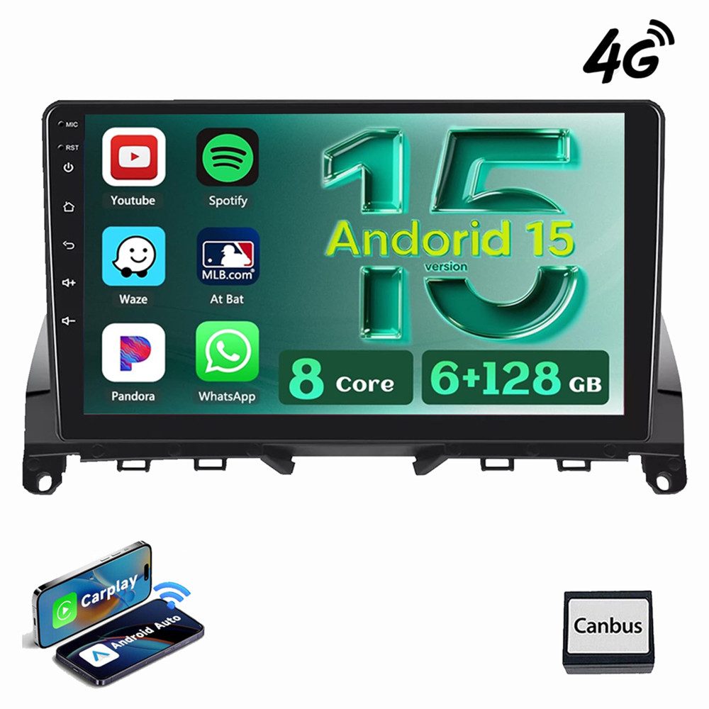 ESSGOO 9" Für Mercedes Benz C-Klasse W204 S204 6+128GB 8-Kern Carplay Autoradio (RDS, Digitalradio (DAB), FM, AM, Apple Carplay Android Auto GPS Navi WIFI EQ)