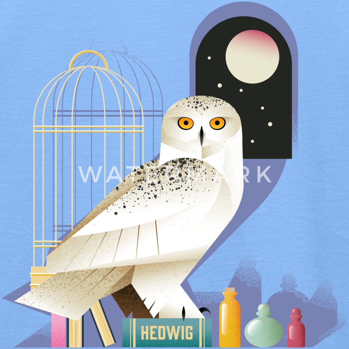 Spreadshirt T-Shirt Harry Potter Eule Hedwig Bei Nacht Kinder T-Shirt (1-tlg)