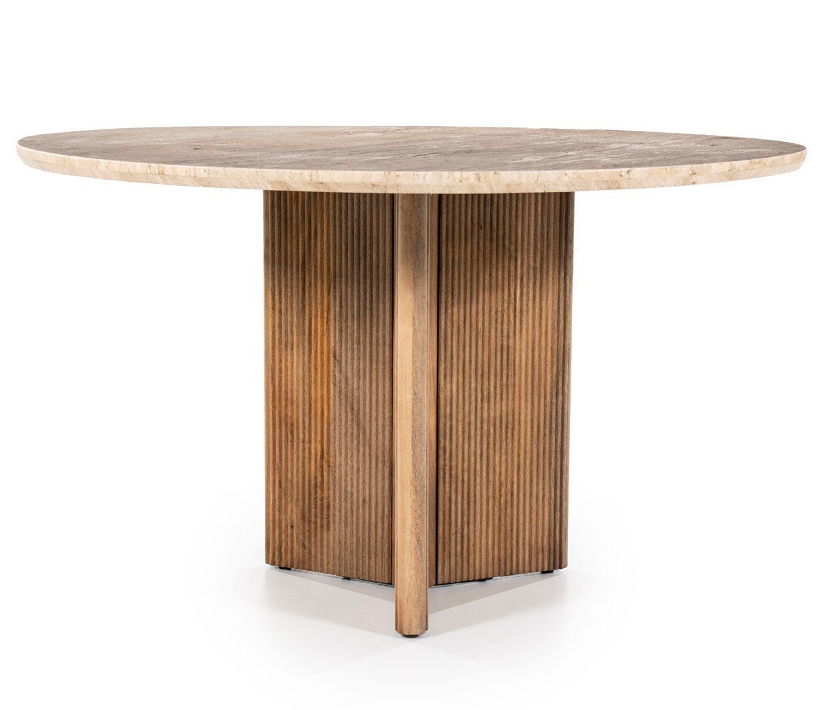 Maison ESTO Esstisch Lara Tischplatte aus Travertin Naturstein rund 130 cm Esszimmertisch