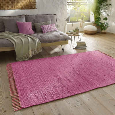 Teppich Flickenteppich TaraCarpet Sylt mit Fransen, TaraCarpet, rechteckig, Höhe: 5 mm, Wohnzimmer Schlafzimmer Küchenteppich nachhaltig berry 060x120