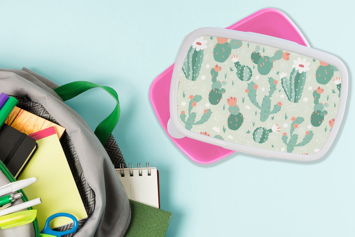 - Mädchen, Snackbox, für Kaktus Erwachsene, Lunchbox - Muster Brotdose Kinder, (2-tlg), Blume, Kunststoff, Kunststoff Brotbox rosa MuchoWow