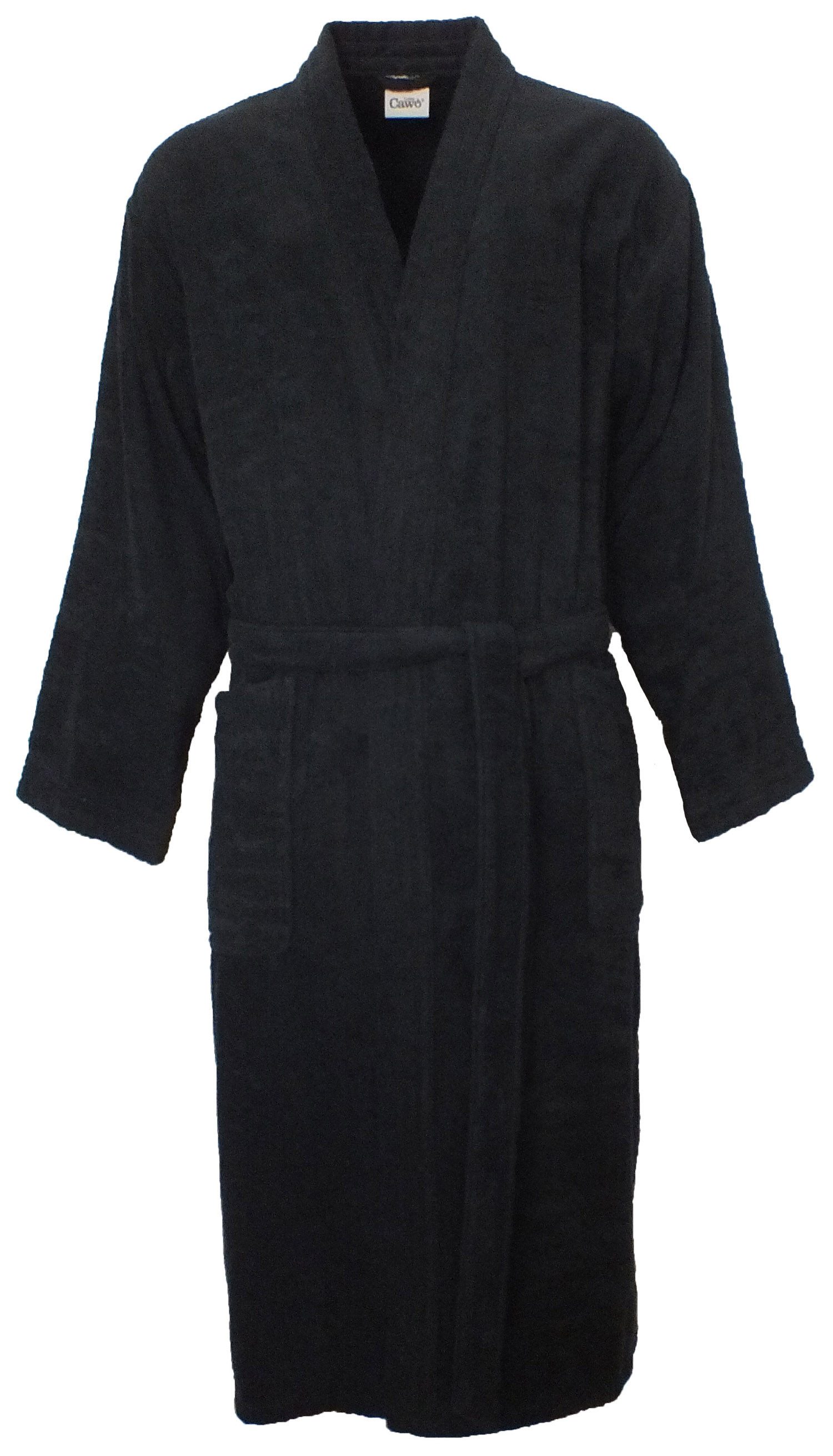 Cawö Herrenbademantel Herren Bademantel schwarz, Midi, Baumwolle, Kimono-Kragen, Gürtel, Baumwolle, Große Größen, 140cm