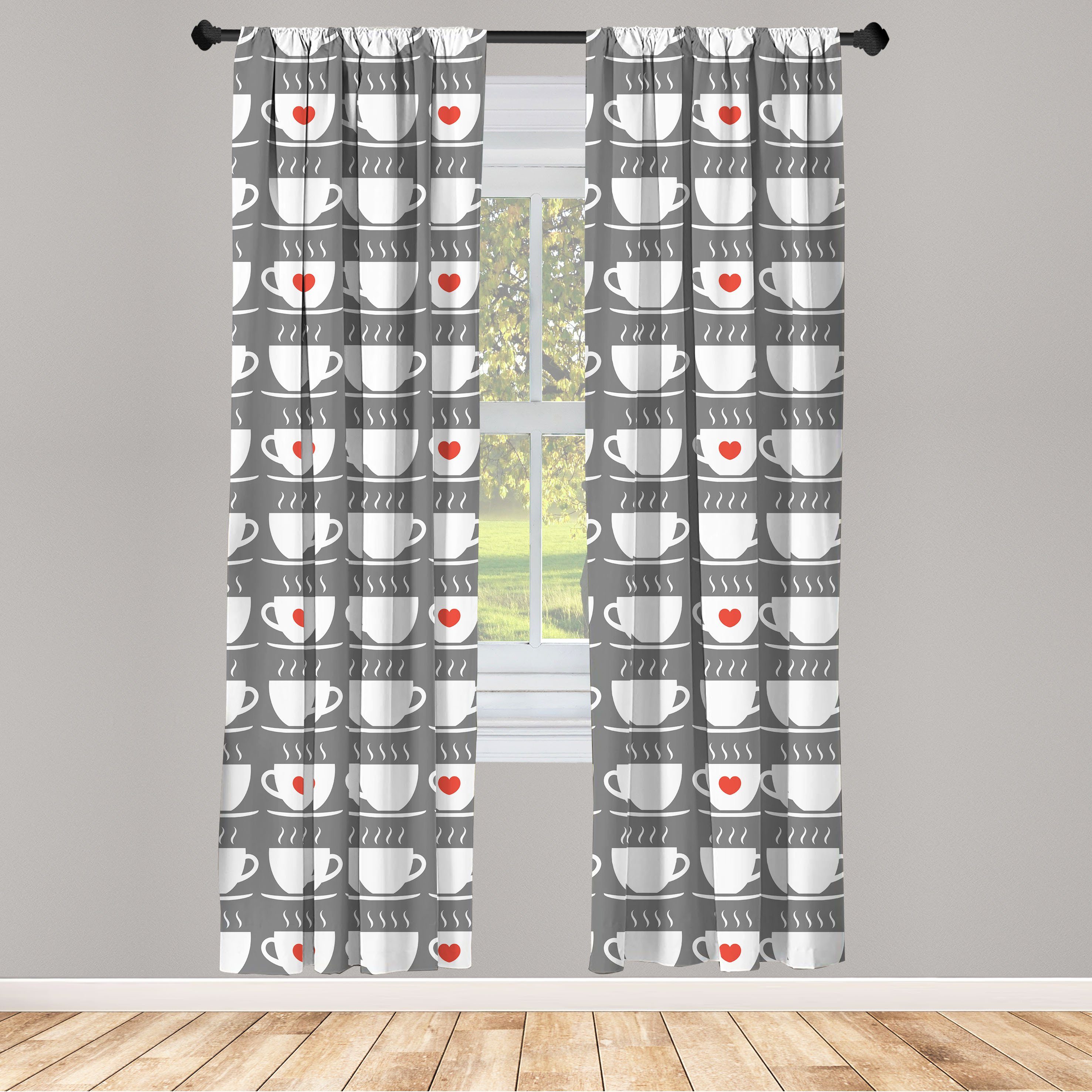 Gardine Vorhang für Wohnzimmer Schlafzimmer Dekor, Abakuhaus, Microfaser, Tee-Party Tea Cups mit Herzen