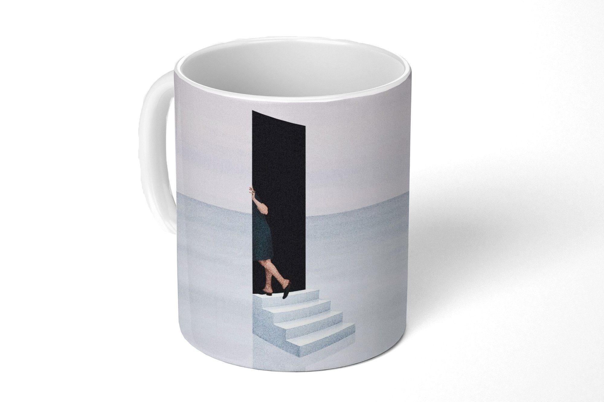 MuchoWow Tasse Frau - Treppe - Abstrakt - Tür, Keramik, Kaffeetassen, Teetasse, Becher, Teetasse, Geschenk