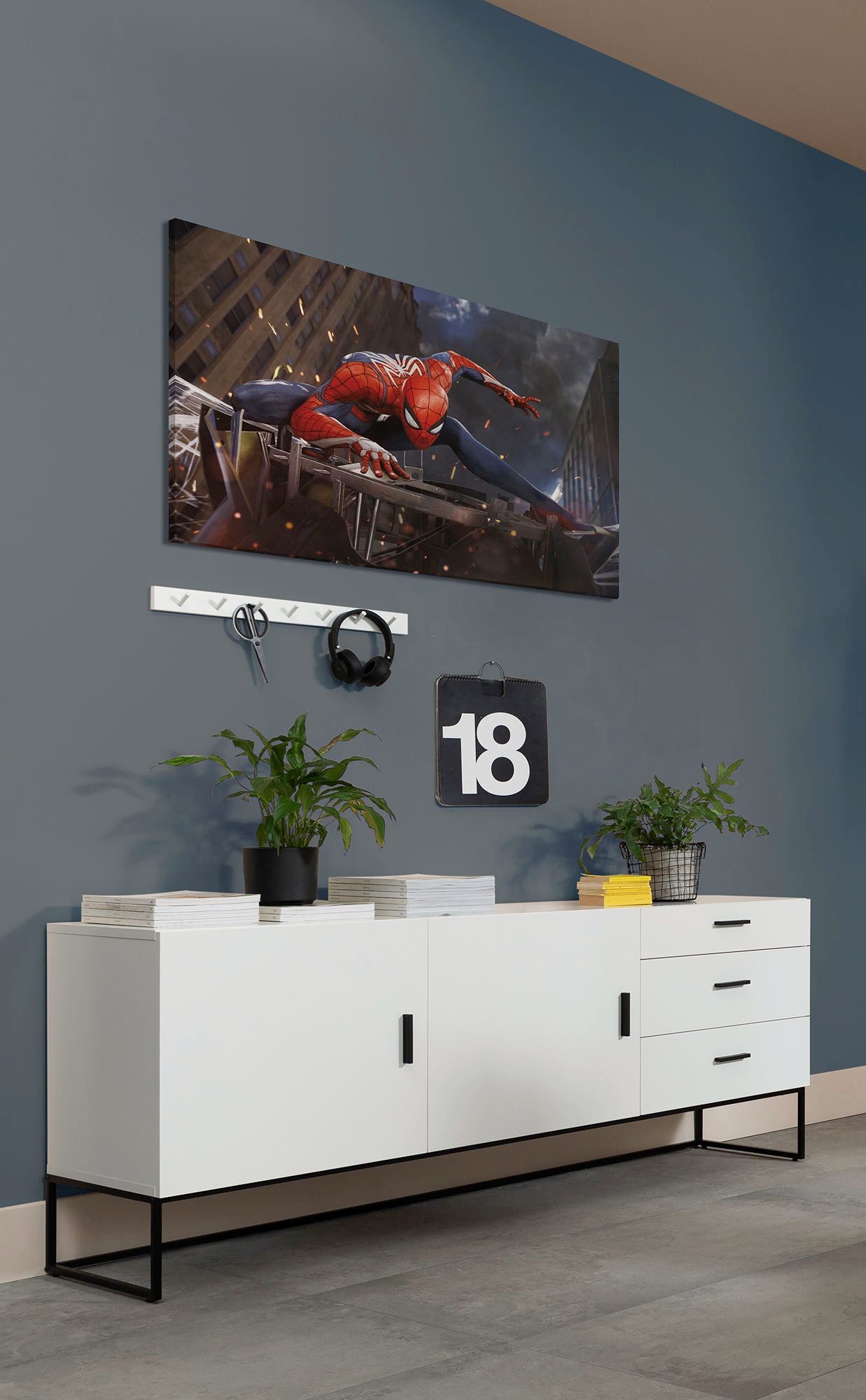 Komar Leinwandbild Marvel Spider-Man Landing, Disney (1 St), 90 x 60 cm (Breite x Höhe) - Kinderzimmer, Dekoration