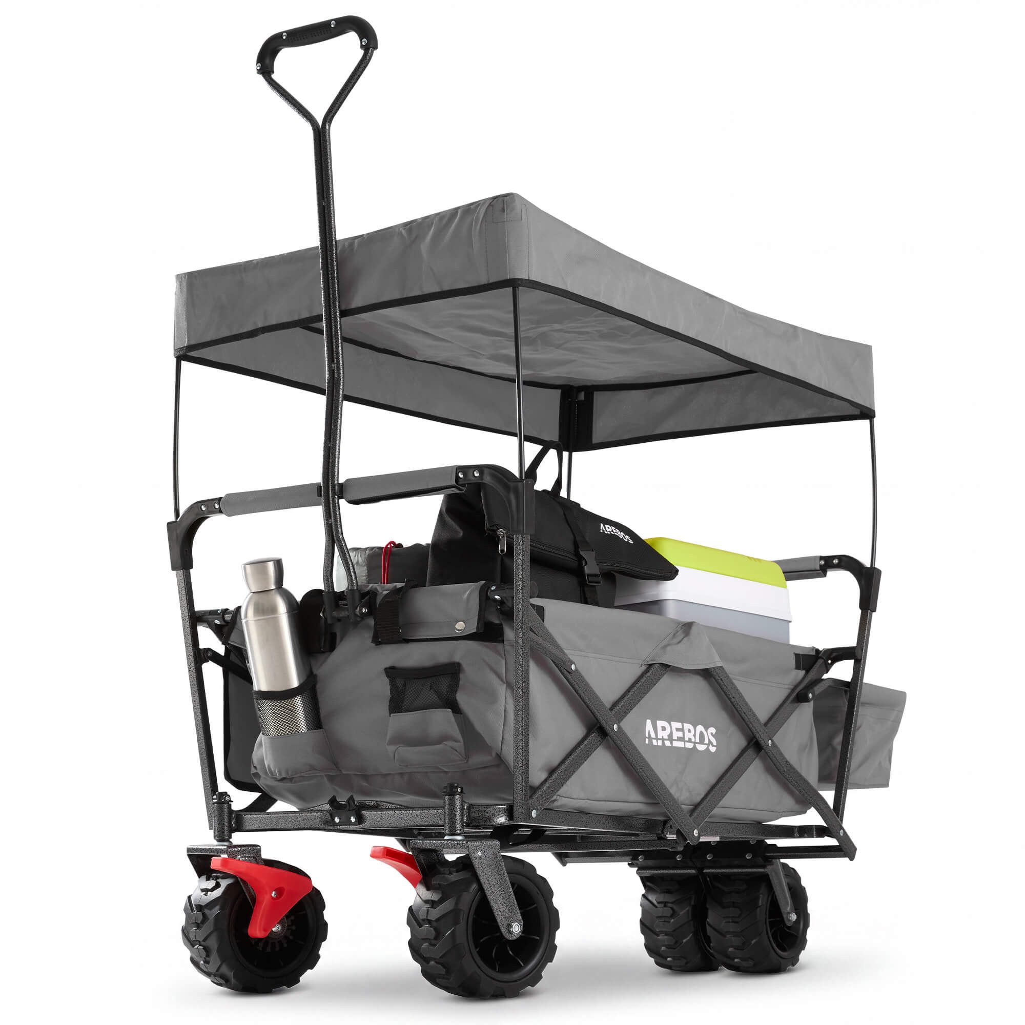 Arebos Bollerwagen faltbarer Handwagen mit Dach – Transportkarre für Garten & Freizeit, Maße 124 x 60 x 128 cm