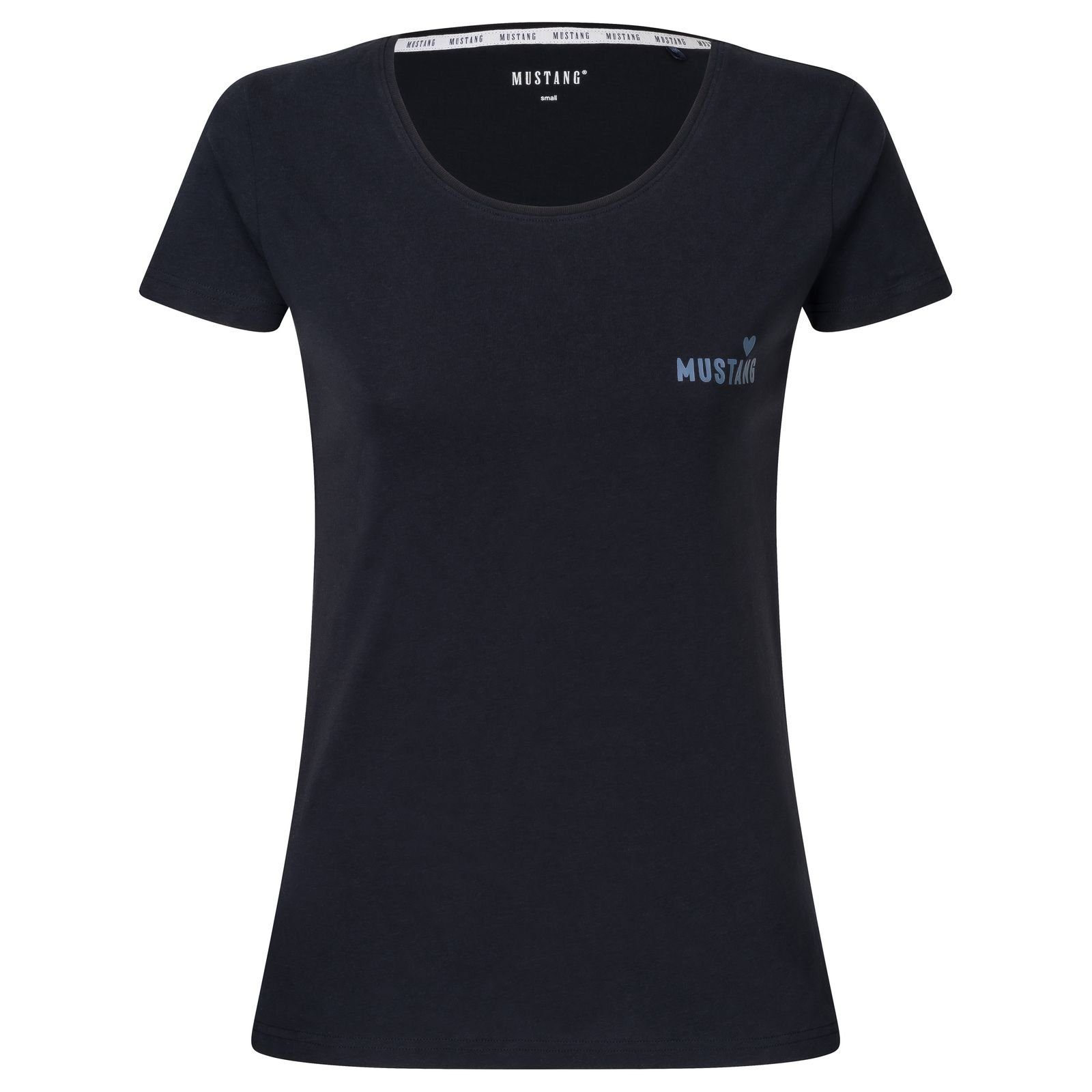 MUSTANG T-Shirt Weite, 1-tlg) Herz mit Toniger Everyday Lounge Shirt auf Blau (Packung, lässige Brust Logo-Print Damen der