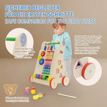 Joyz Lauflernwagen Baby Walker Lauflernhilfe Montessori-Holzspielzeug Spiel-Laufwagen, Holz Natur Multifunktional Kinder ab 1 Jahr mit 7 Aktivitäten