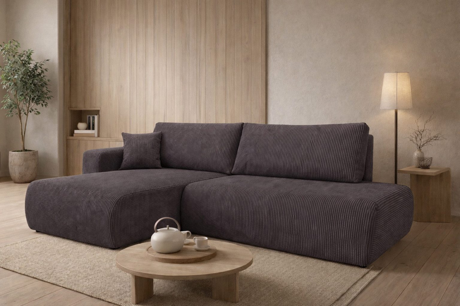 Kaiser Möbel Ecksofa mit Schlaffunktion und Bettkasten, Cordstoff Poso, OPEN XL, Große Liegefläche, XL-Format,Cordstoff mit markanter Struktur