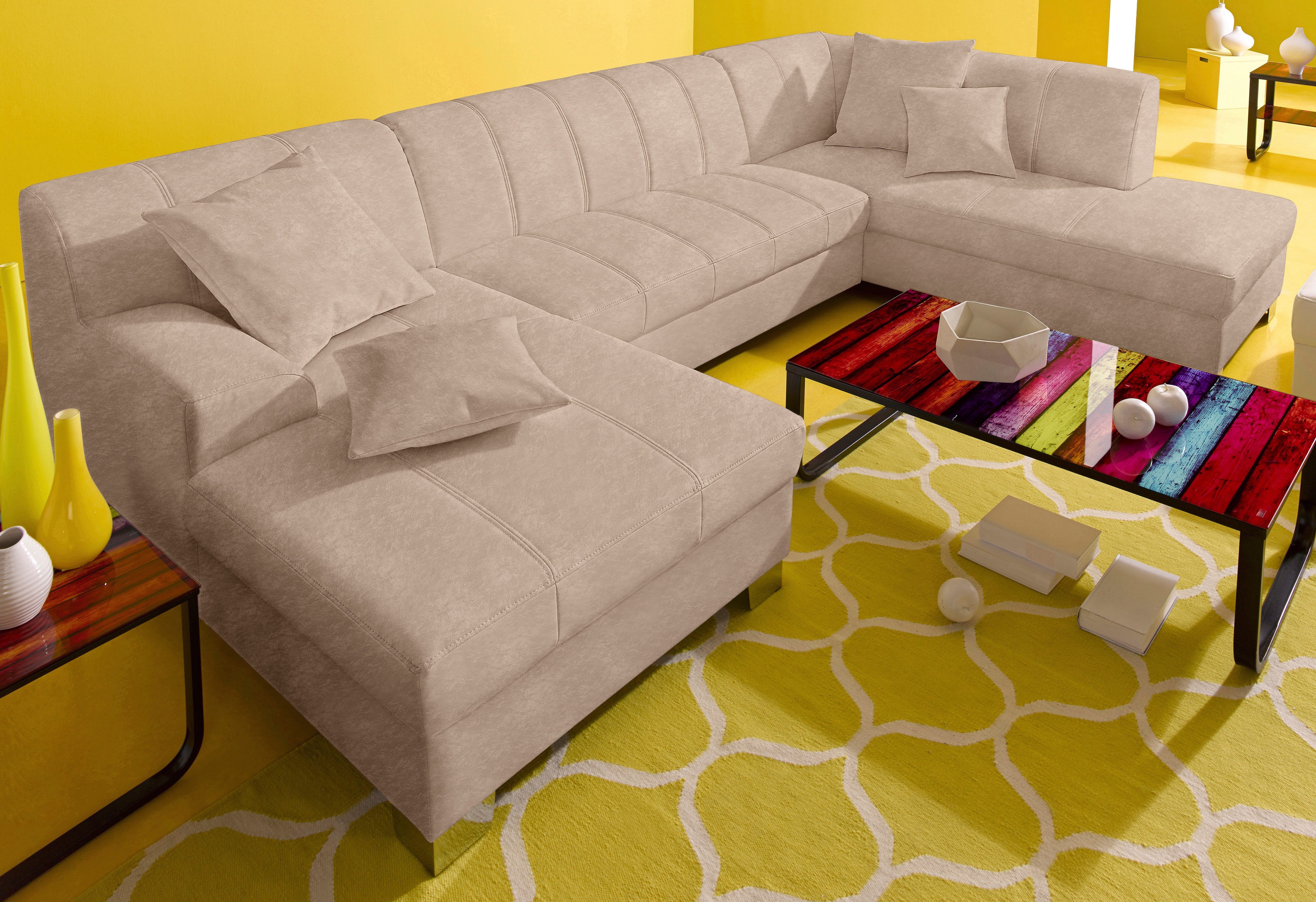 DOMO collection Wohnlandschaft Turah moderne Steppung, incl. Zierkissen, auch in Leder, wahlweise mit Bettfunktion, B/T/H: 297/82/75 cm, U-Form