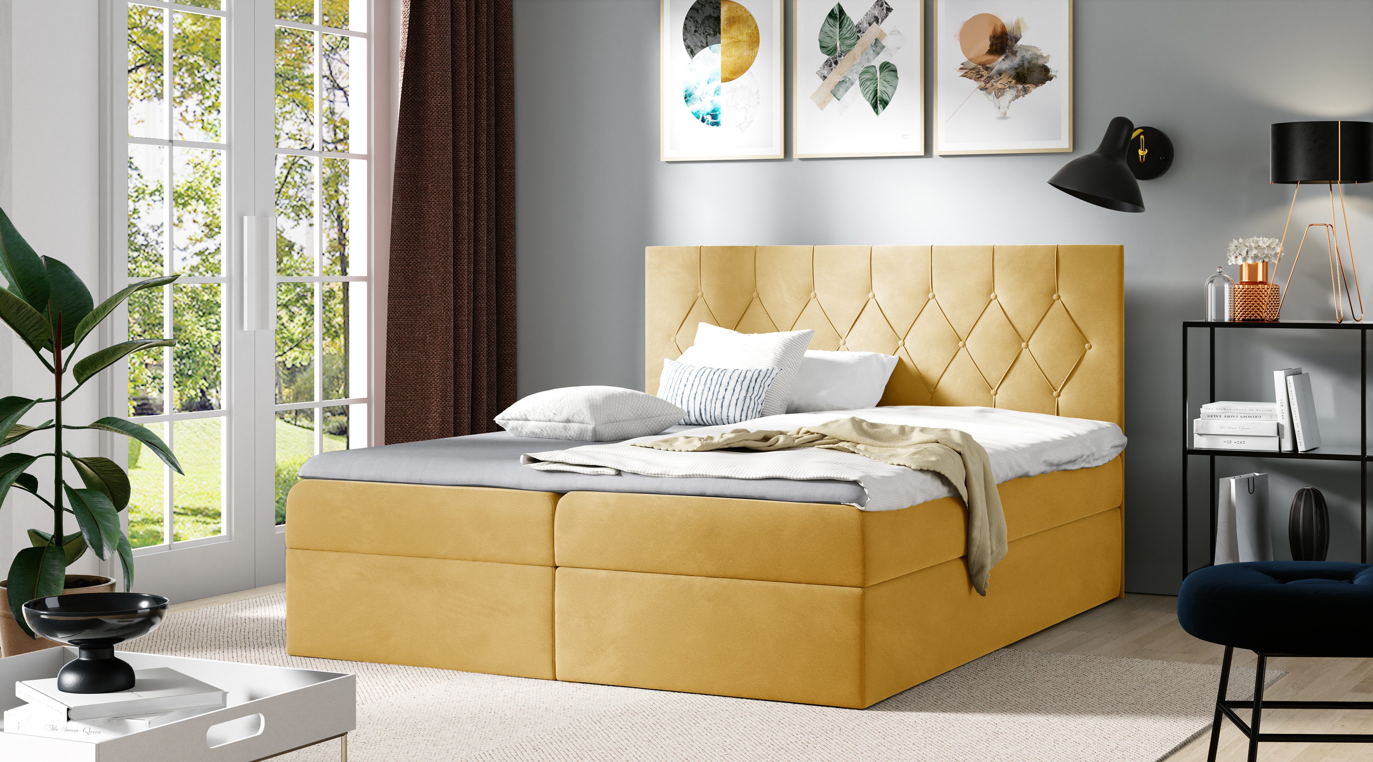 Schlaffabrik Boxspringbett SKY (Alove 7), inkl. Matratze, Topper, LED, Stauraum