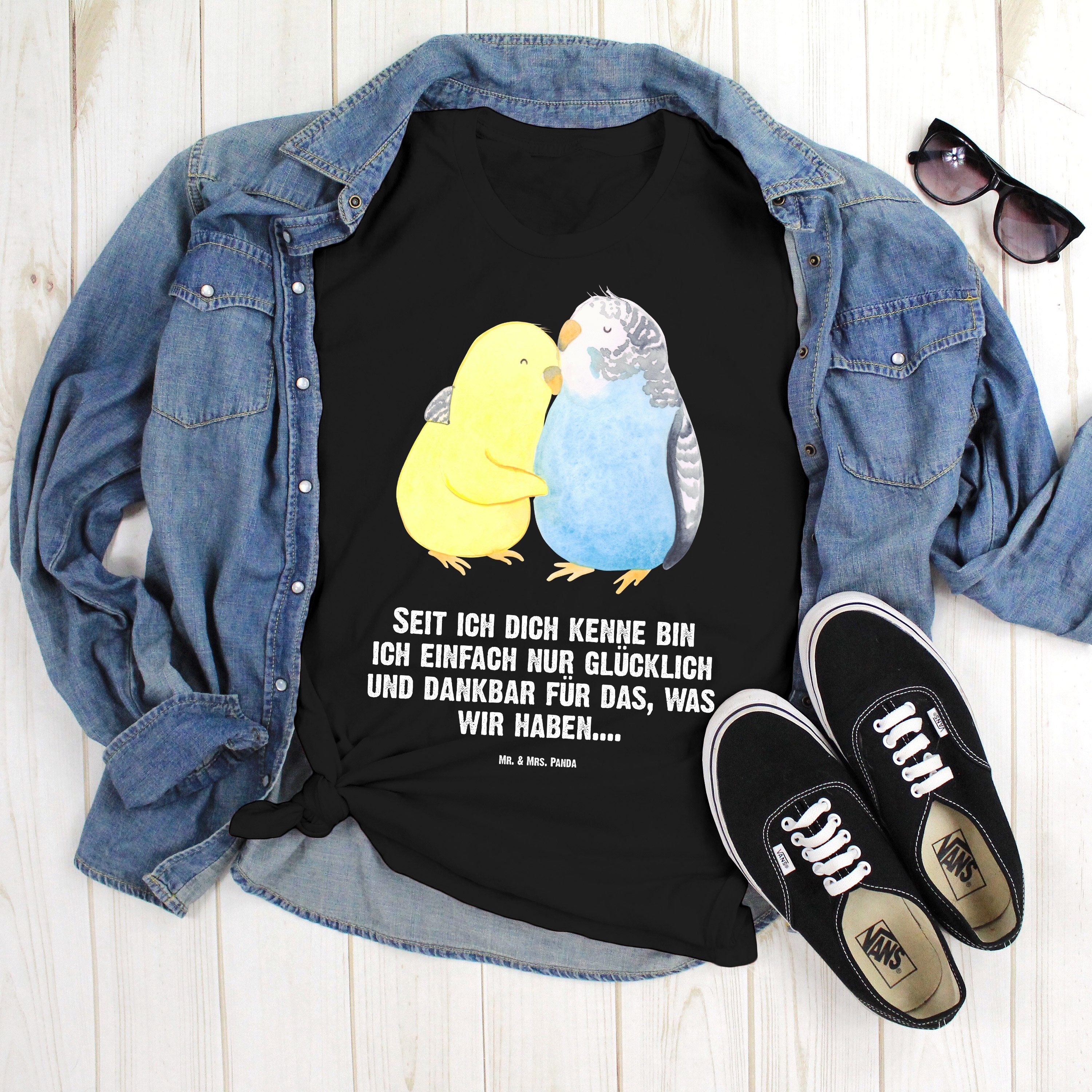 T-Shirt Wellensittich Liebe, Größe L T-Shirt, Schwarz, Liebe, Shirt, Kuscheln