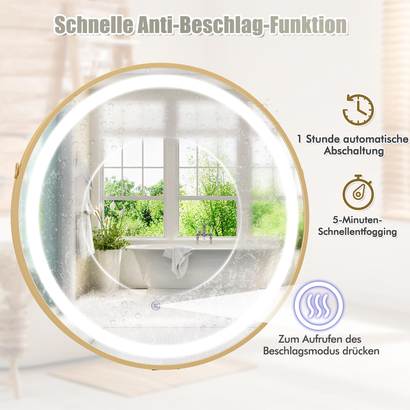 Thumbnail - COSTWAY Badspiegel, mit LED & Speicherfunktion & automatische abschaltung