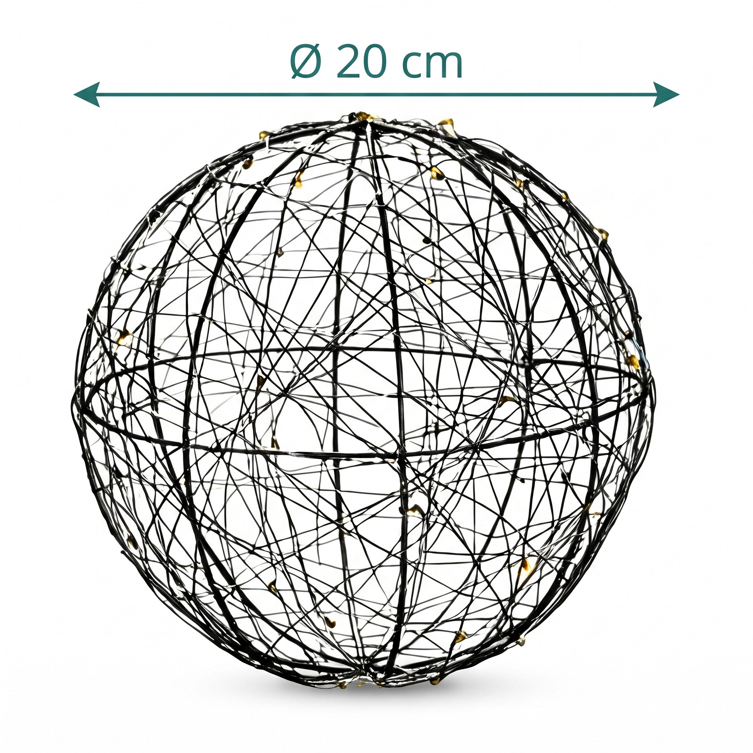 relaxdays LED Kugelleuchte LED Dekokugel 20 cm, Automatische Abschaltung nach 6 Stunden, warmweiße LEDs, warmweiß, schwarz – Bild 4 von 5