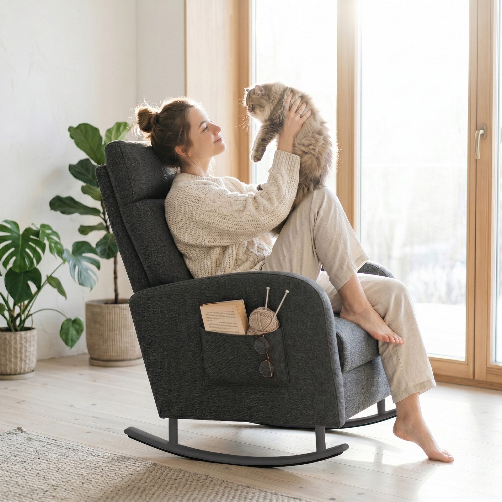 Jiexi Schaukelstuhl Premium Schaukelstuhl, Moderner Relaxsessel für Wohnzimmer