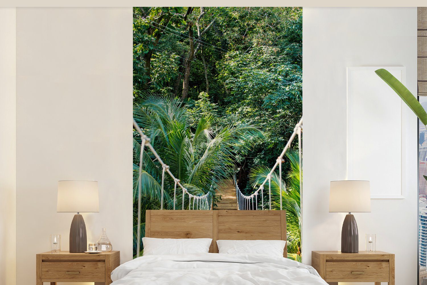 MuchoWow Fototapete Dschungel - Palme - Brücke - Natur - Pflanzen, Matt, bedruckt, (2 St), Vliestapete für Wohnzimmer Schlafzimmer Küche, Fototapete