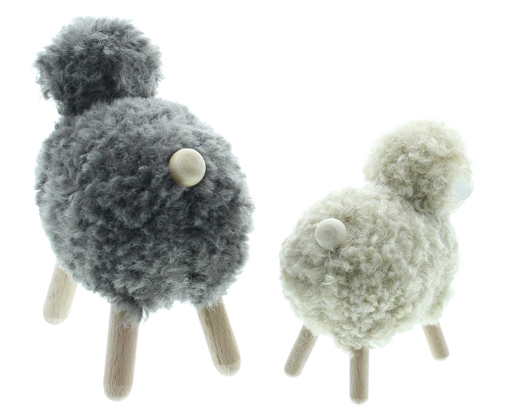 Dekoleidenschaft Dekofigur Schaf "Flauschi" aus Holz & Wolle, braun + beige, Schäfchen, Osterdeko (2 St., im Set) – Bild 5 von 5