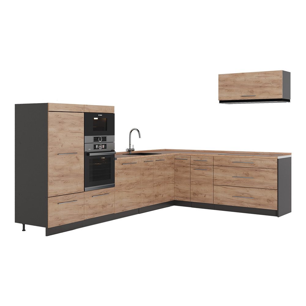 Vicco Winkelküche Fame-Line, Goldkraft Eiche/Anthrazit, 327 x 227 cm, AP Eiche