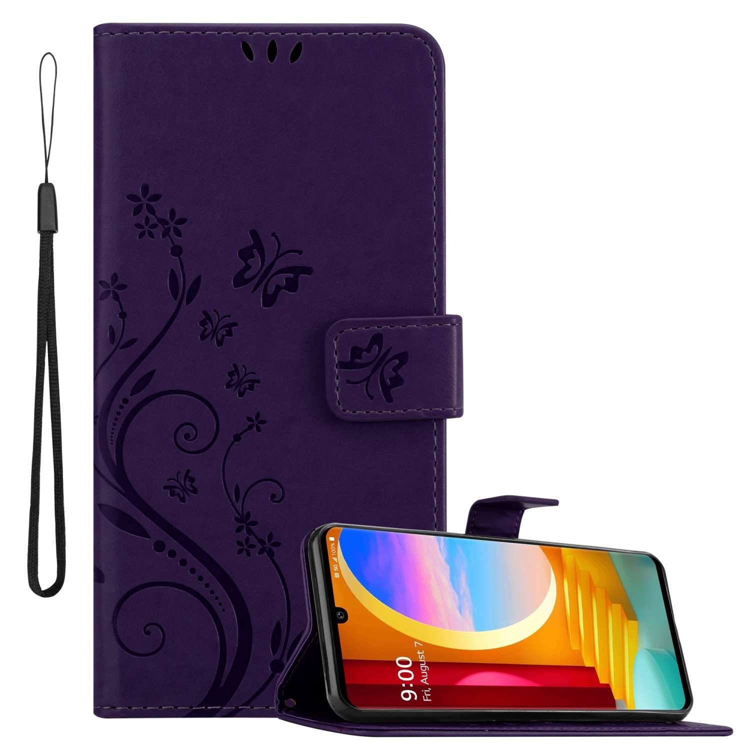 Cadorabo Handyhülle für LG Velvet Hülle LG Velvet, Hülle Schutzhülle Blumen Flower mit Standfunktion Kartenfach Magnet