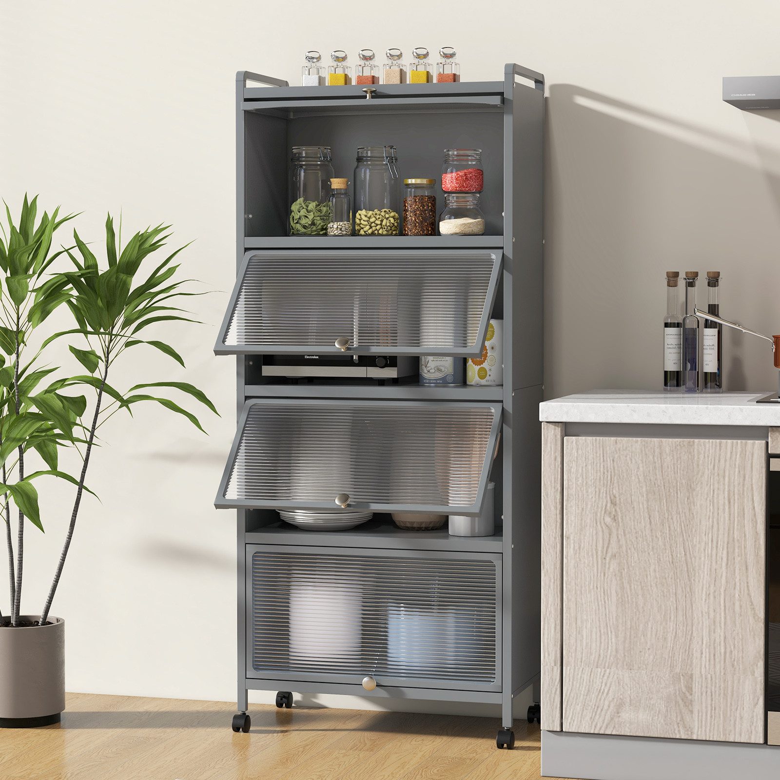 COSTWAY Hochschrank 5-stufig Küchenregal mit aufklappbaren günstig online kaufen