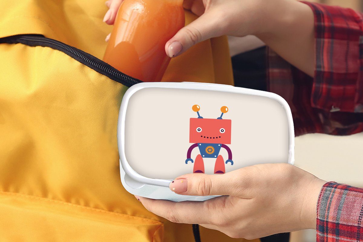 MuchoWow Lunchbox Antenne für - Kunststoff, Jungs (2-tlg), und für Brotdose, - Roboter - Erwachsene, Kinder weiß - Brotbox und Getriebe Gesicht - Jungen, Mädchen Kinder