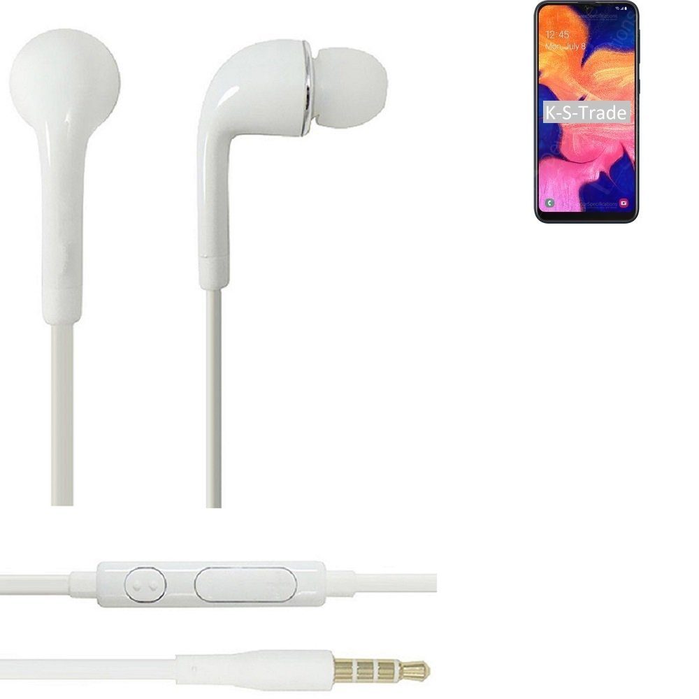 K-S-Trade für Samsung Galaxy A10s In-Ear-Kopfhörer (Kopfhörer Headset mit Mikrofon u Lautstärkeregler weiß 3,5mm) | In-Ear-Kopfhörer