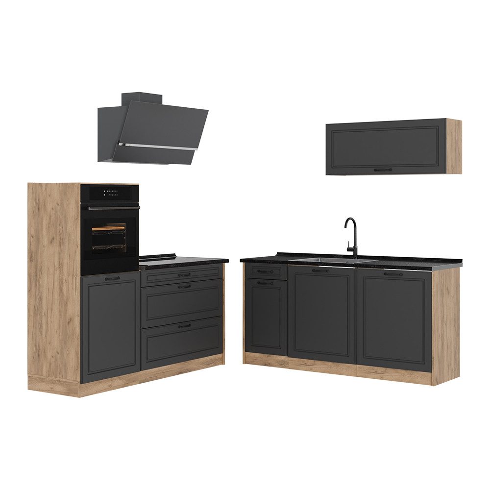 Vicco Küchenzeile R-Line, Anthrazit Landhaus/Goldkraft Eiche, 160 cm ohne Arbeitsplatte