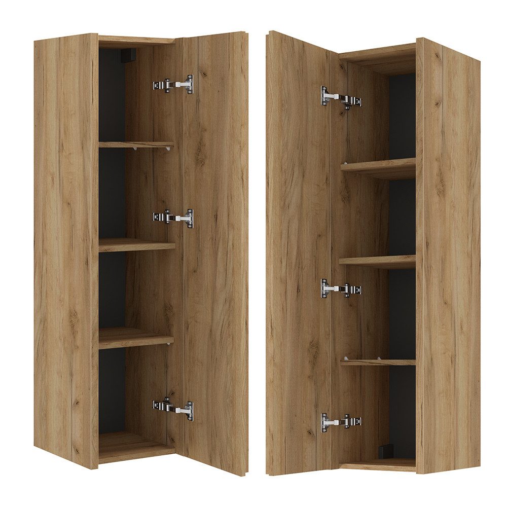 Lomadox Hochschrank DESIO-107 Eiche mit Lamellen-Front, B/H/T: 34/125/36 cm
