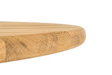 möbelando Esstisch Pen, Esszimmertisch im skandinavischen Design aus Wildeiche Massivholz, Tischplatte mit durchgehender Lamelle, Gestell konisch. Breite 120 cm, Höhe 76 cm, Tiefe 120 cm