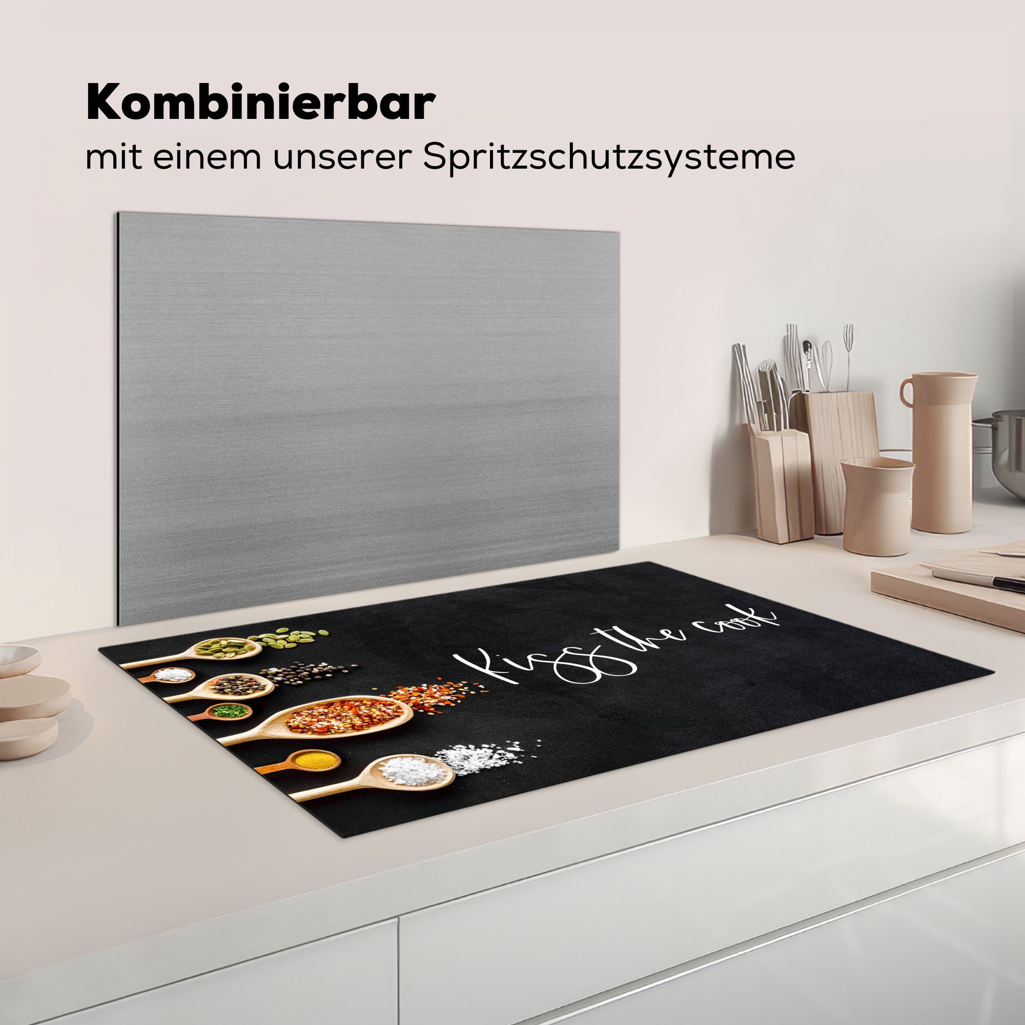 Arbeitsplatte Vinyl, - Zitate - MuchoWow Koch cm, Ceranfeldabdeckung, - Kuss Induktionsschutz -, Sprichwörter (1 küche Küss tlg), für Herdblende-/Abdeckplatte den - 83x51