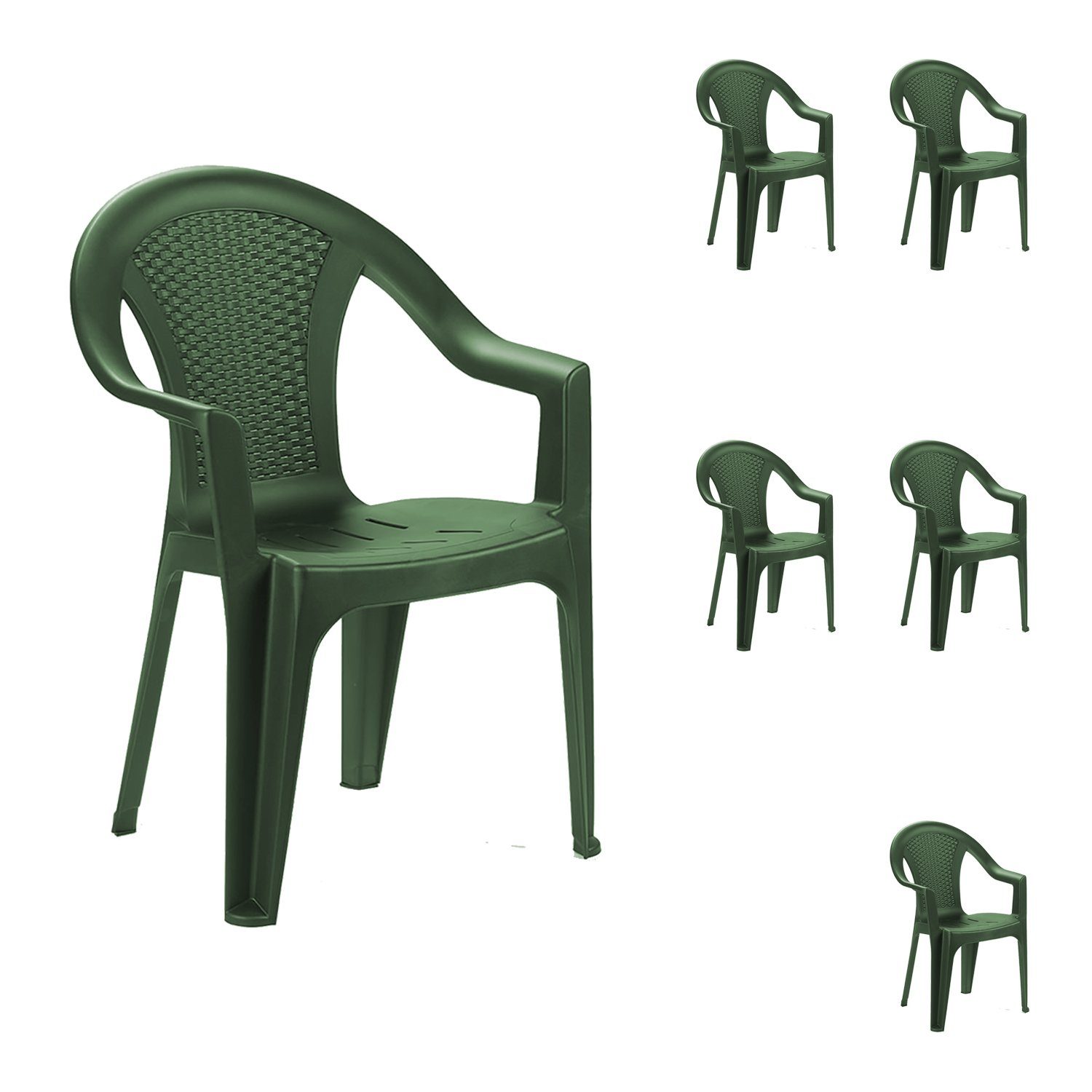 Mojawo Armlehnstuhl 6x Stapelstuhl Gartenstuhl Outdoorstuhl Kunststoff Rattan-Optik Grün