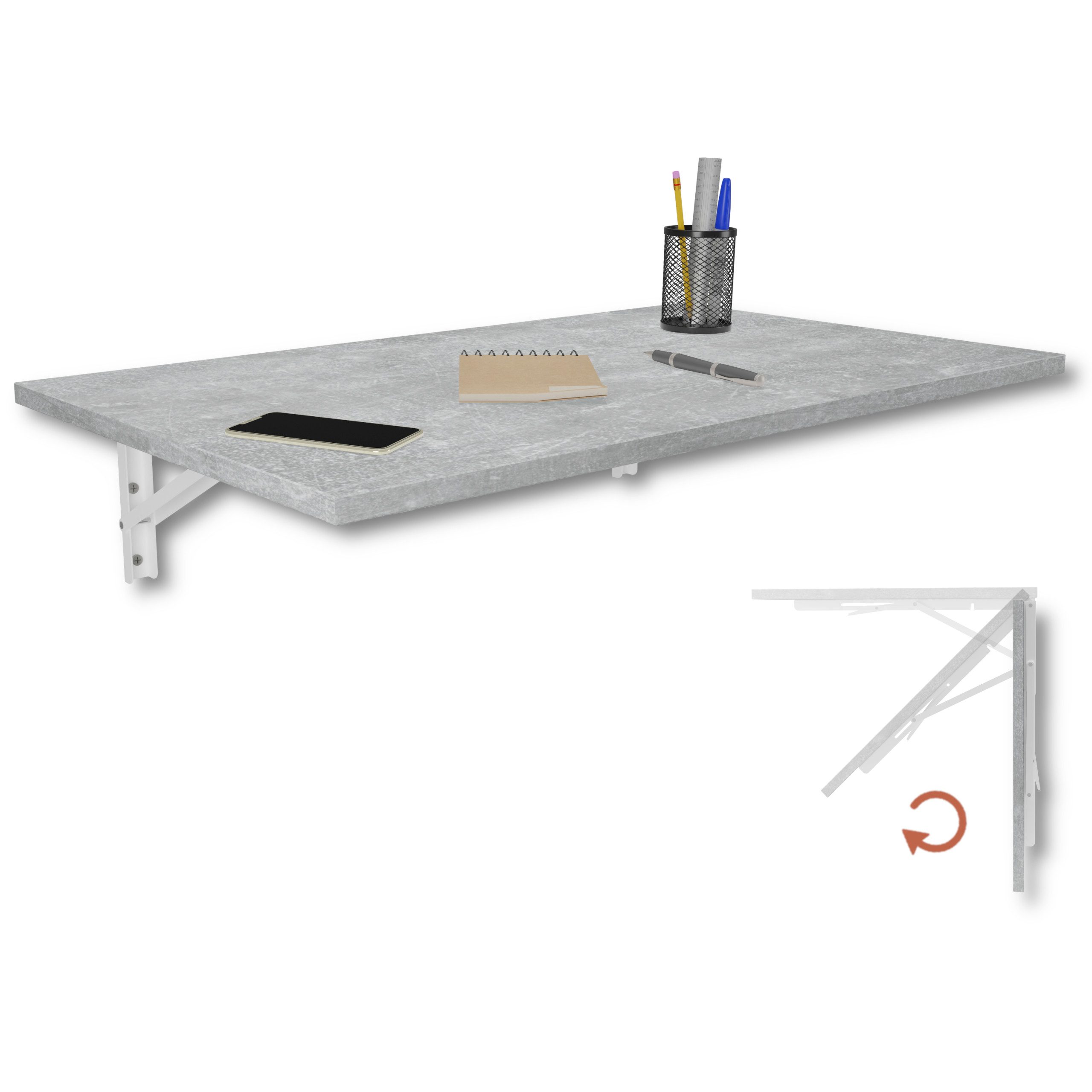 KDR Produktgestaltung Klapptisch 80x50 Wandklapptisch Esstisch Küchentisch Schreibtisch Wand Tisch, Beton