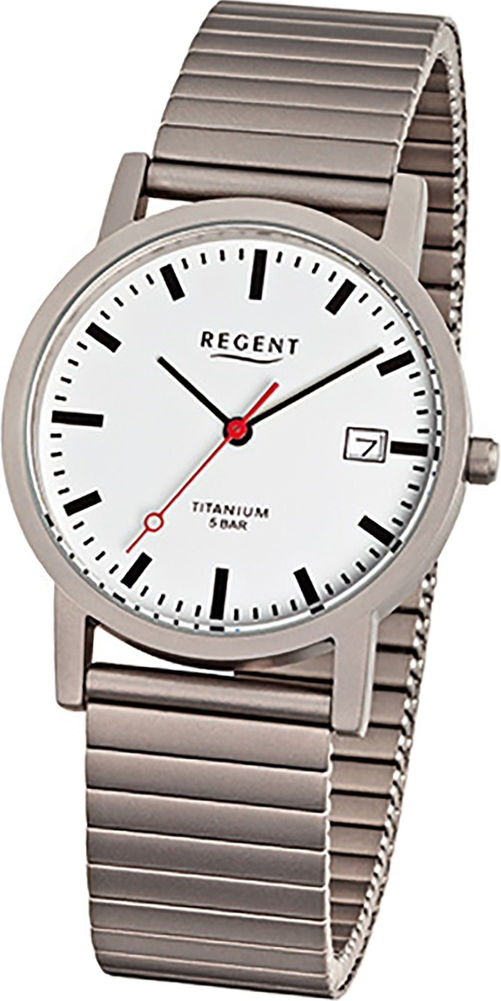 Regent Titanuhr Regent Gehäuse, mittel Damen-Herren (ca. 34mm) Titanarmband, rundes Titan Uhr F-475, Damen, Herrenuhr weiß