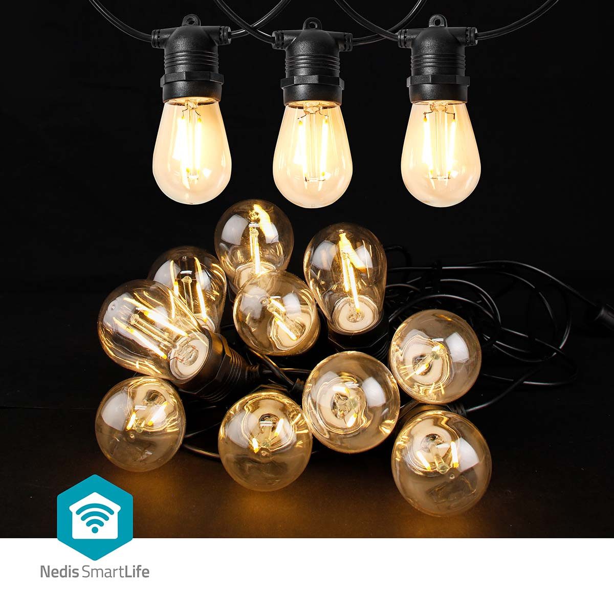Nedis Discolicht WIFILP01F10, Wi-Fi, IP65, 8 Lichtmodi, Sprachsteuerung, für Garten und Balkon, Warmweiss, Wi-Fi, IP65, 8 Lichtmodi, Sprachsteuerung, für Garten und Balkon