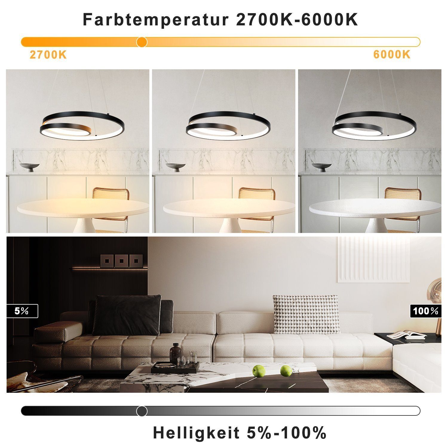 Nettlife Hängeleuchten Schwarz Dimmbar mit Fernbedienung günstig online kaufen