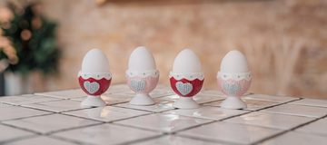 Flanacom Eierbecher Set aus Porzellan lustige Eierbecher Herzen, (2-tlg), Porzellan Geschenk zum Einzug