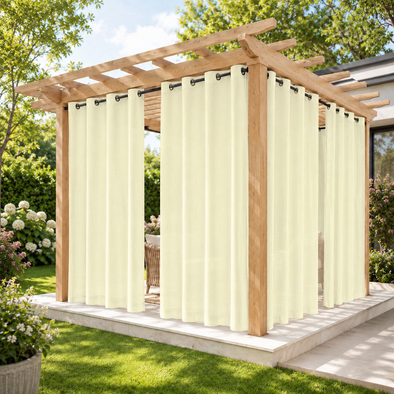 Sunicol Outdoorvorhang Transparent spritzwassergeschützt Außenvorhang mit Ösen Gardinen (2 St), Voile Sichtschutz für Pavillon Terrasse Pergola Balkon Garten