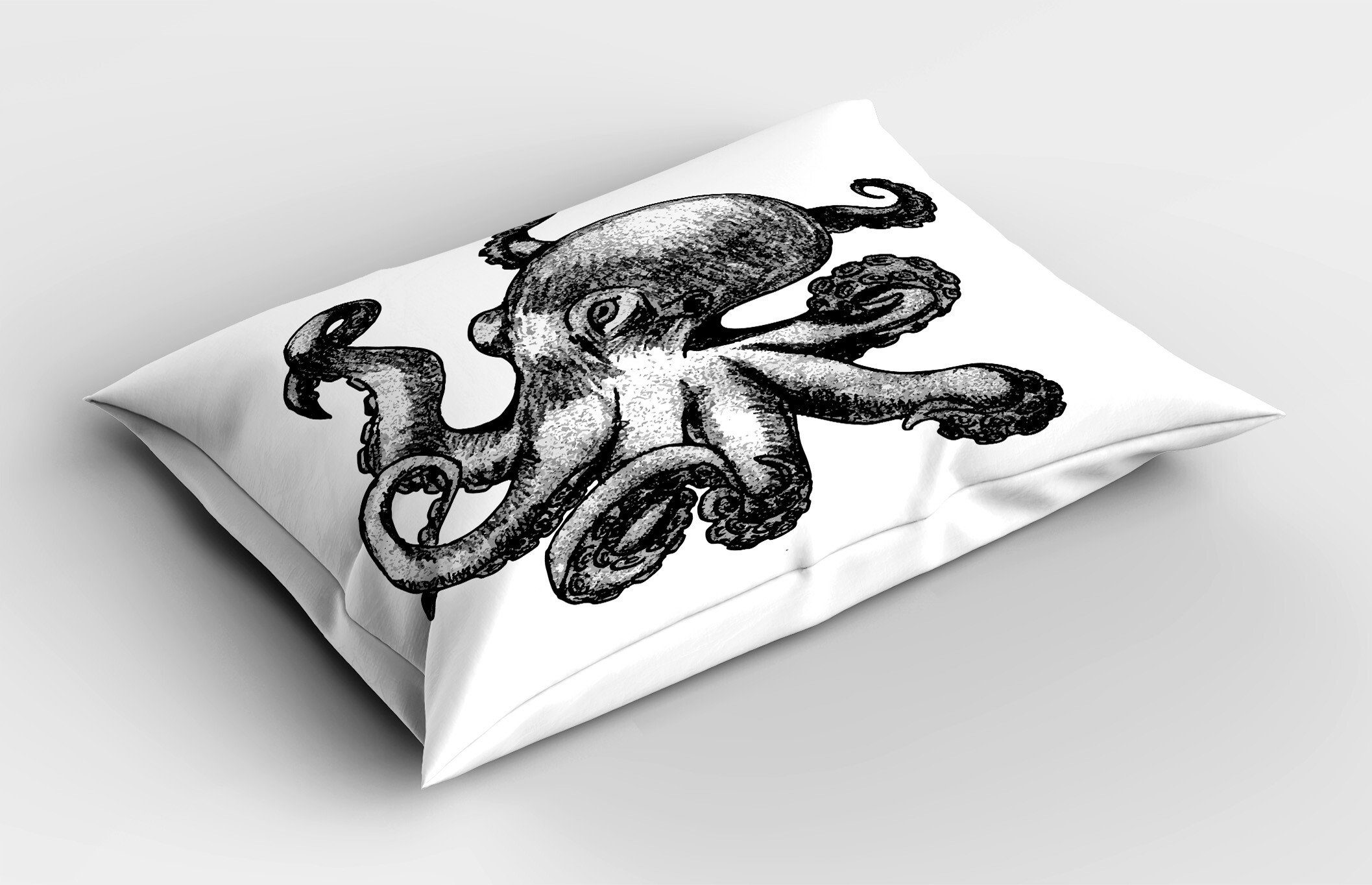 Kopfkissenbezug, Tintenfisch Drawn Bild Kissenbezüge Dekorativer Stück), (1 Size Standard Abakuhaus Gedruckter Seetier Hand