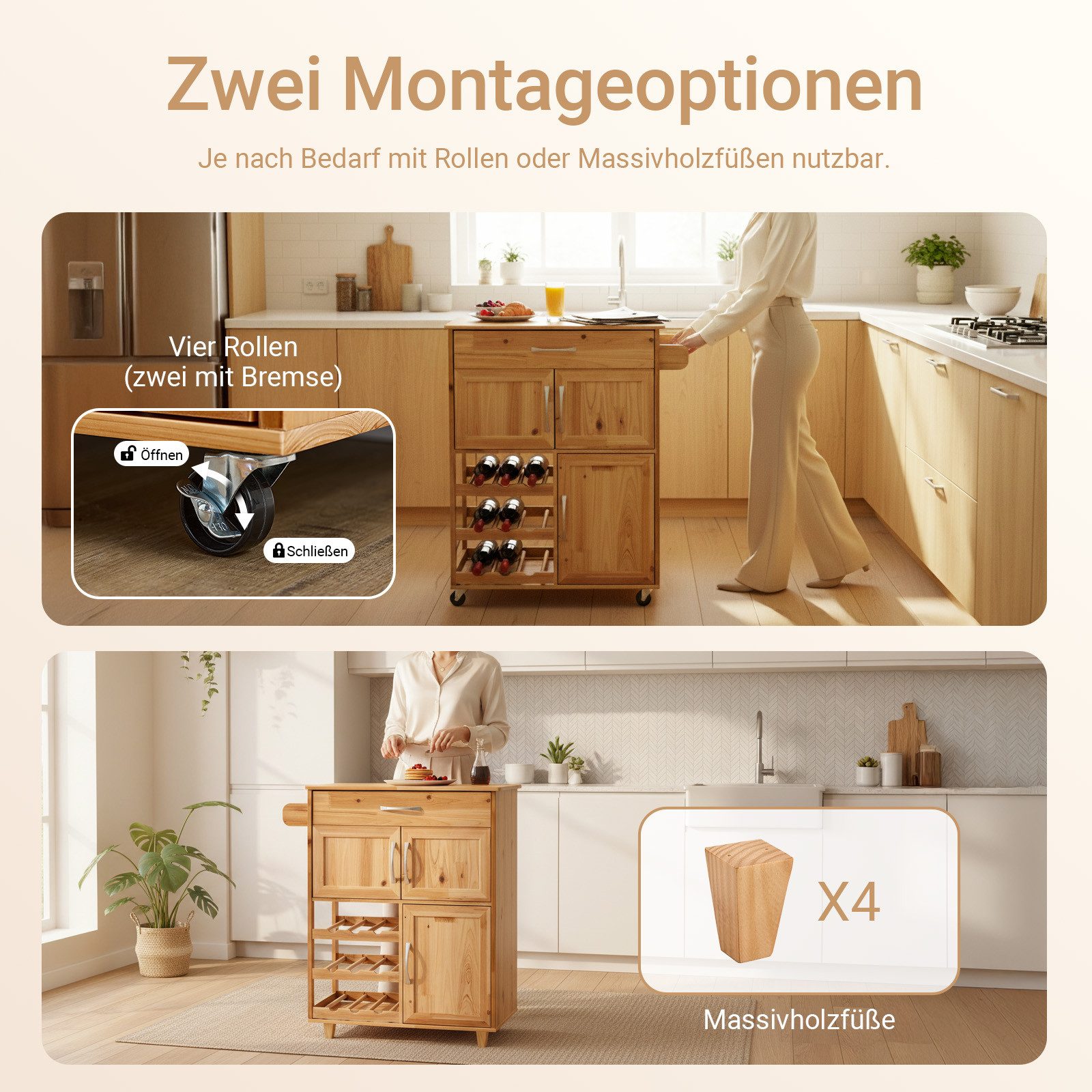 SoBuy Küchenwagen FKW45, Küchenwagen auf Rollen, Kücheninsel, Küchenregal, Servierwagen mit Flaschenablagen Weinschrank Rollwagen Küche Esszimmer – Bild 4 von 5